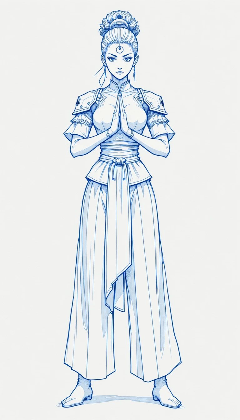 Nineties anime martial artist character sheet front pose