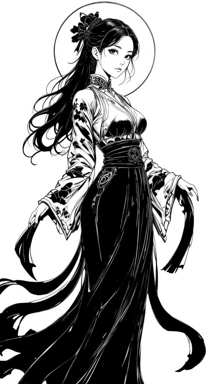 Serene anime girl in flowing traditional robes with halo