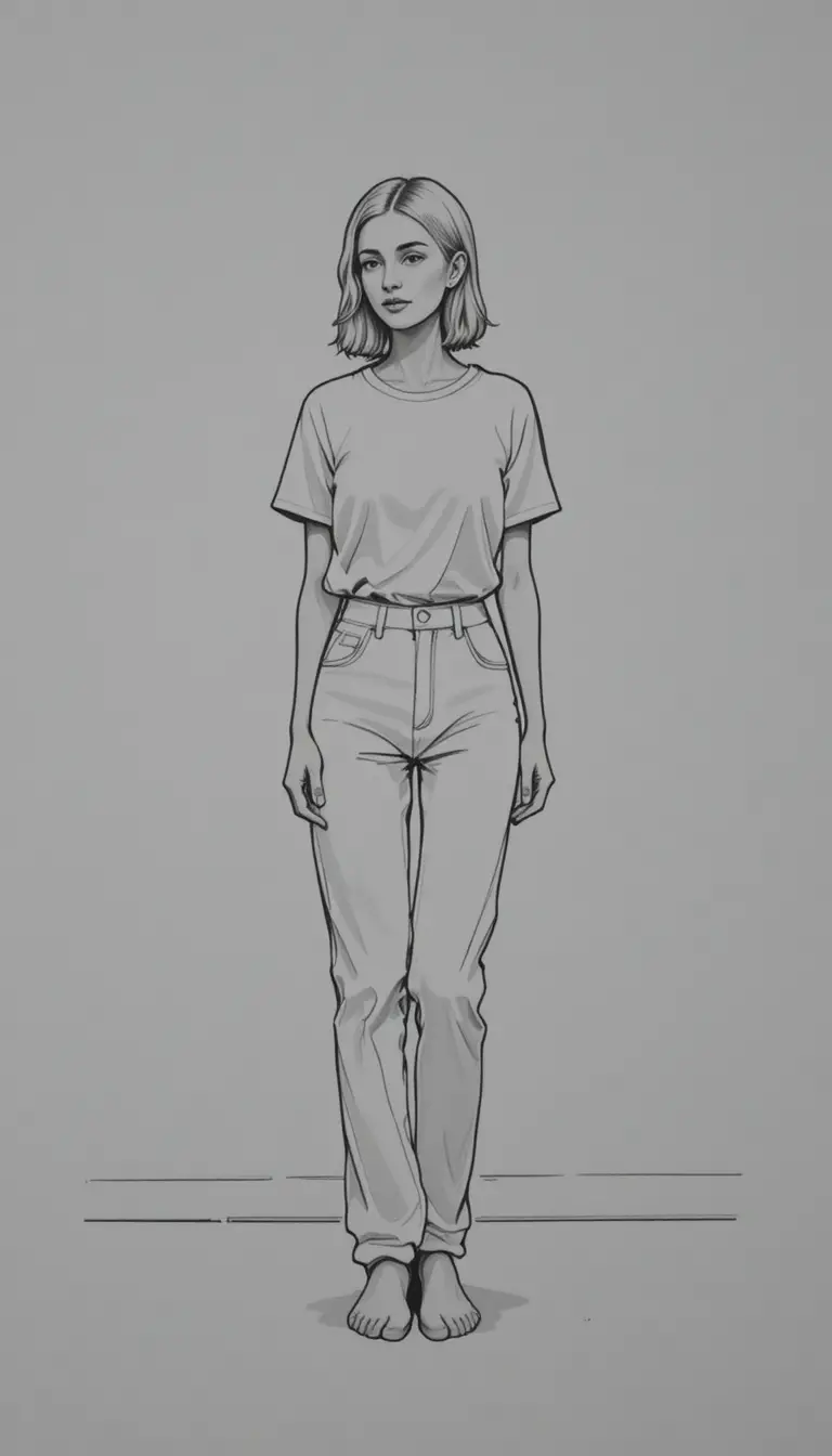 Minimal line drawing of a person in white pants