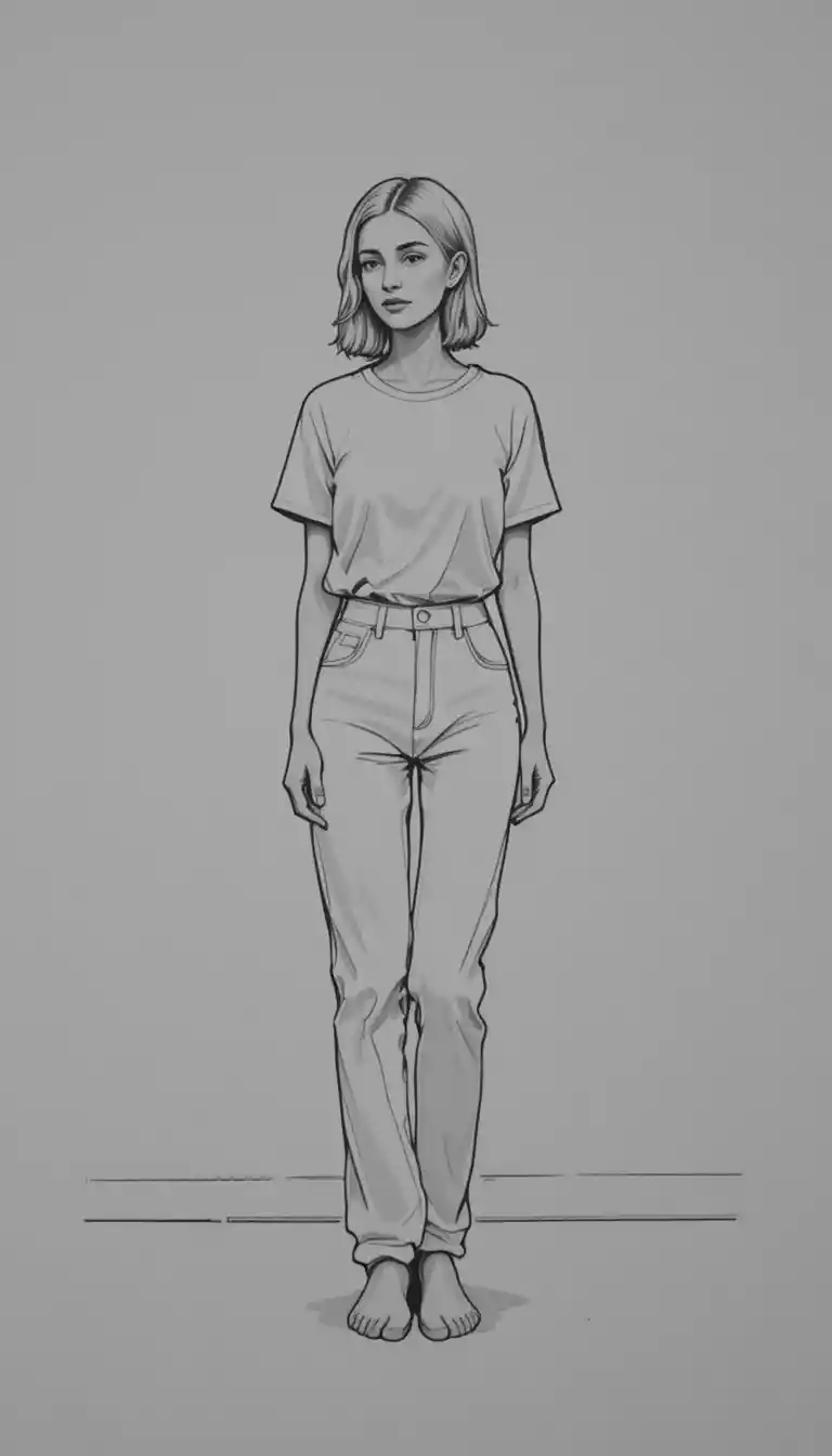 Minimal line drawing of a person in white pants