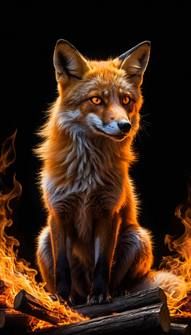 Fiery Fox Silhouette Rising From Bonfire Flames