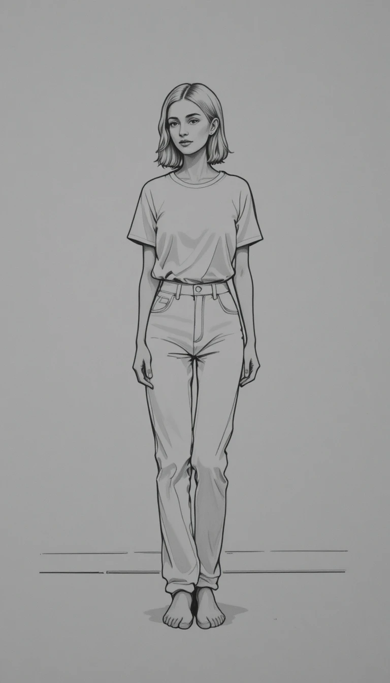 Minimal line drawing of a person in white pants