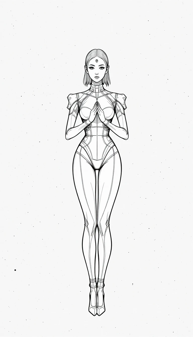 Futuristic fashion figure with third eye in minimalist line art
