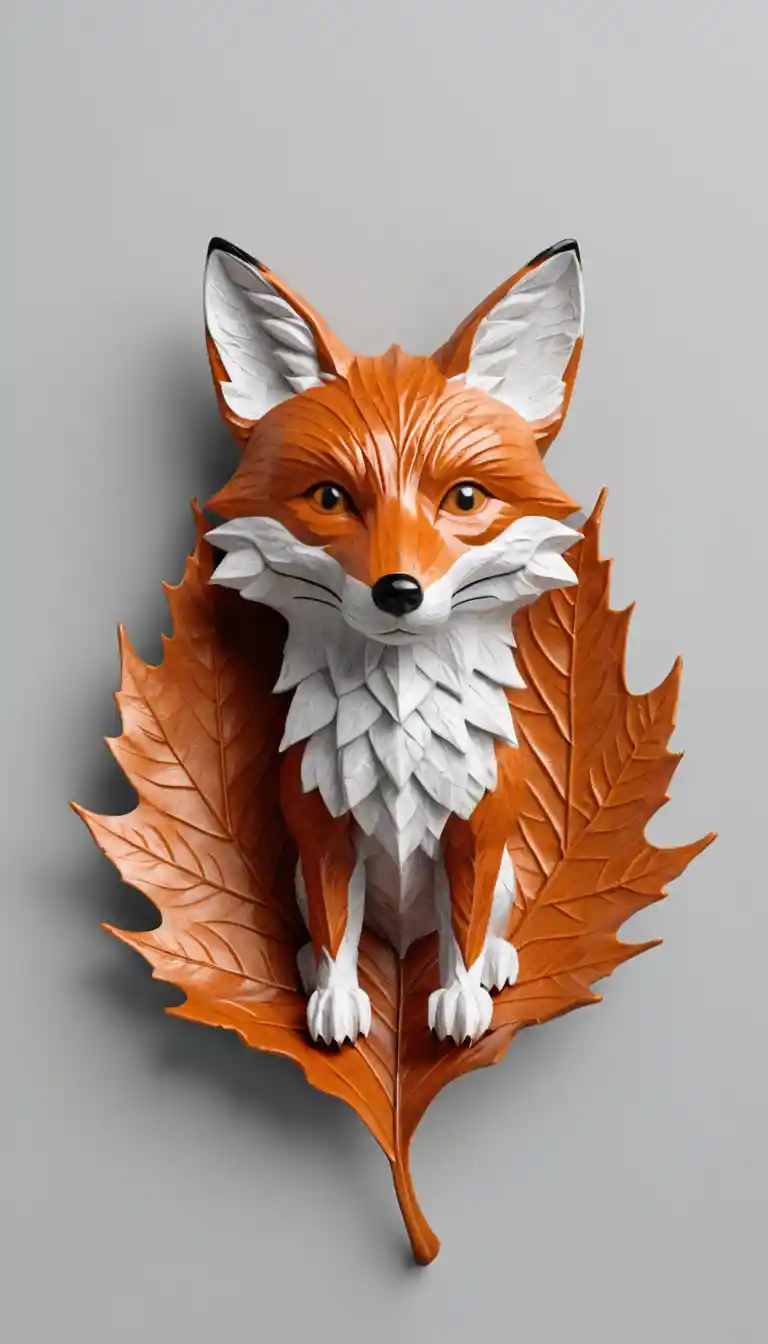 Fox shaped autumn leaf on a light gray background