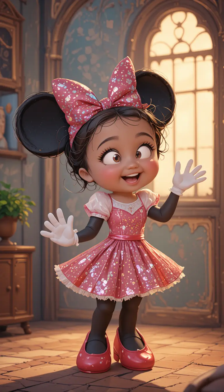 Playful cartoon mouse in a vintage house interior