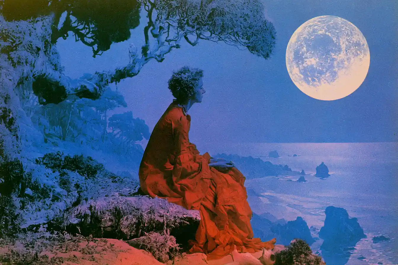 Retrato surreal de paisaje marino en suaves tonos de neblina espectral