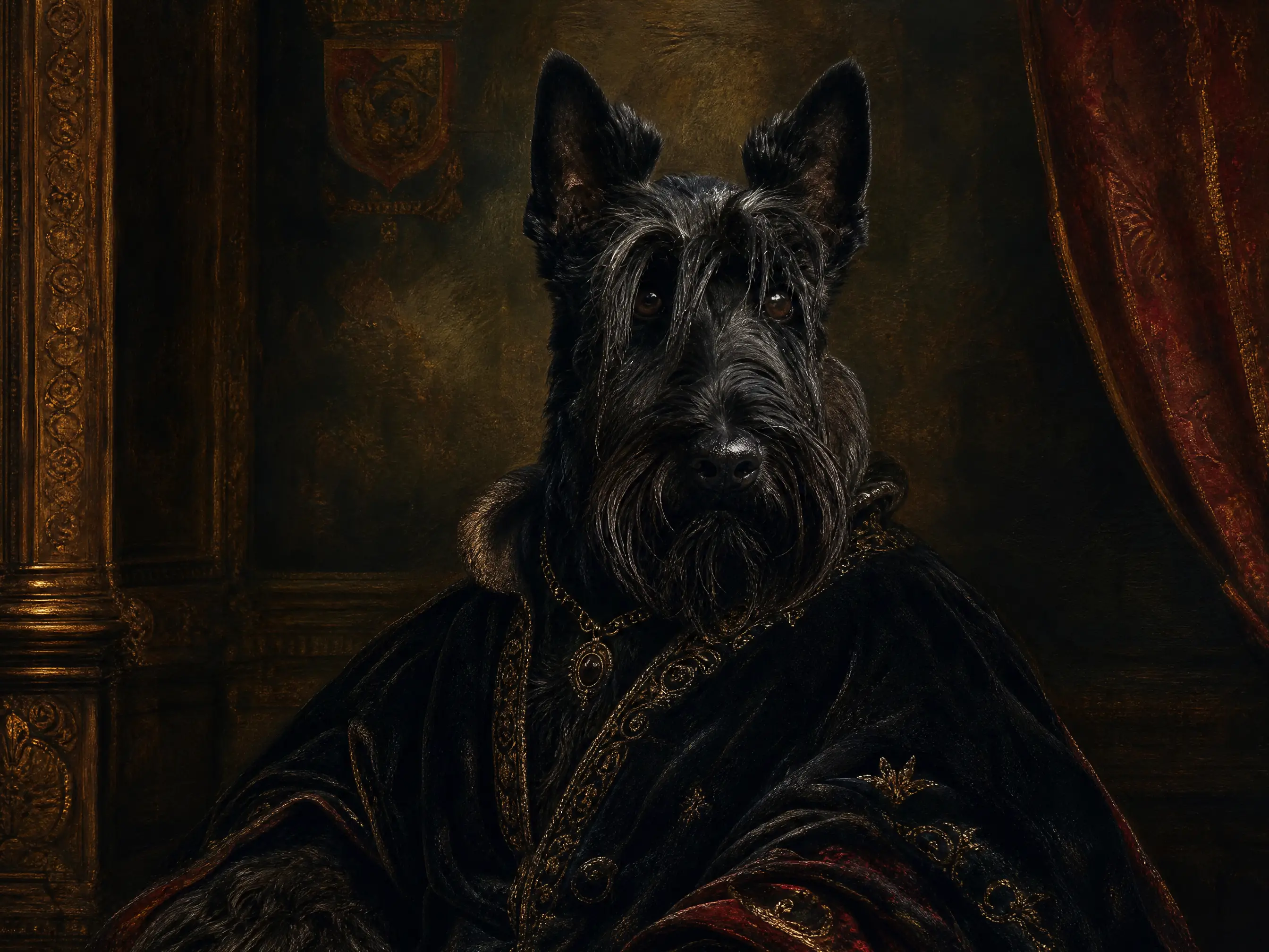 Regal Scottish Terrier In Noble Renaissance Style Portrait