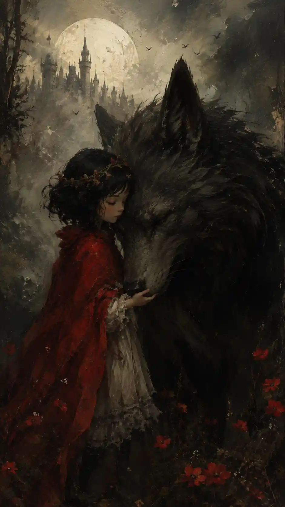 Moody storybook illustration with dramatic backlit atmosphere