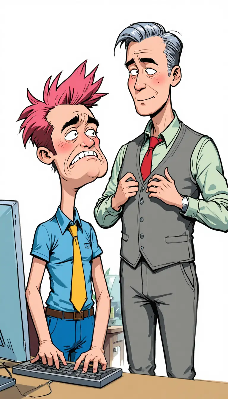 Stressed Office Worker And Smug Boss In Cartoon Illustration