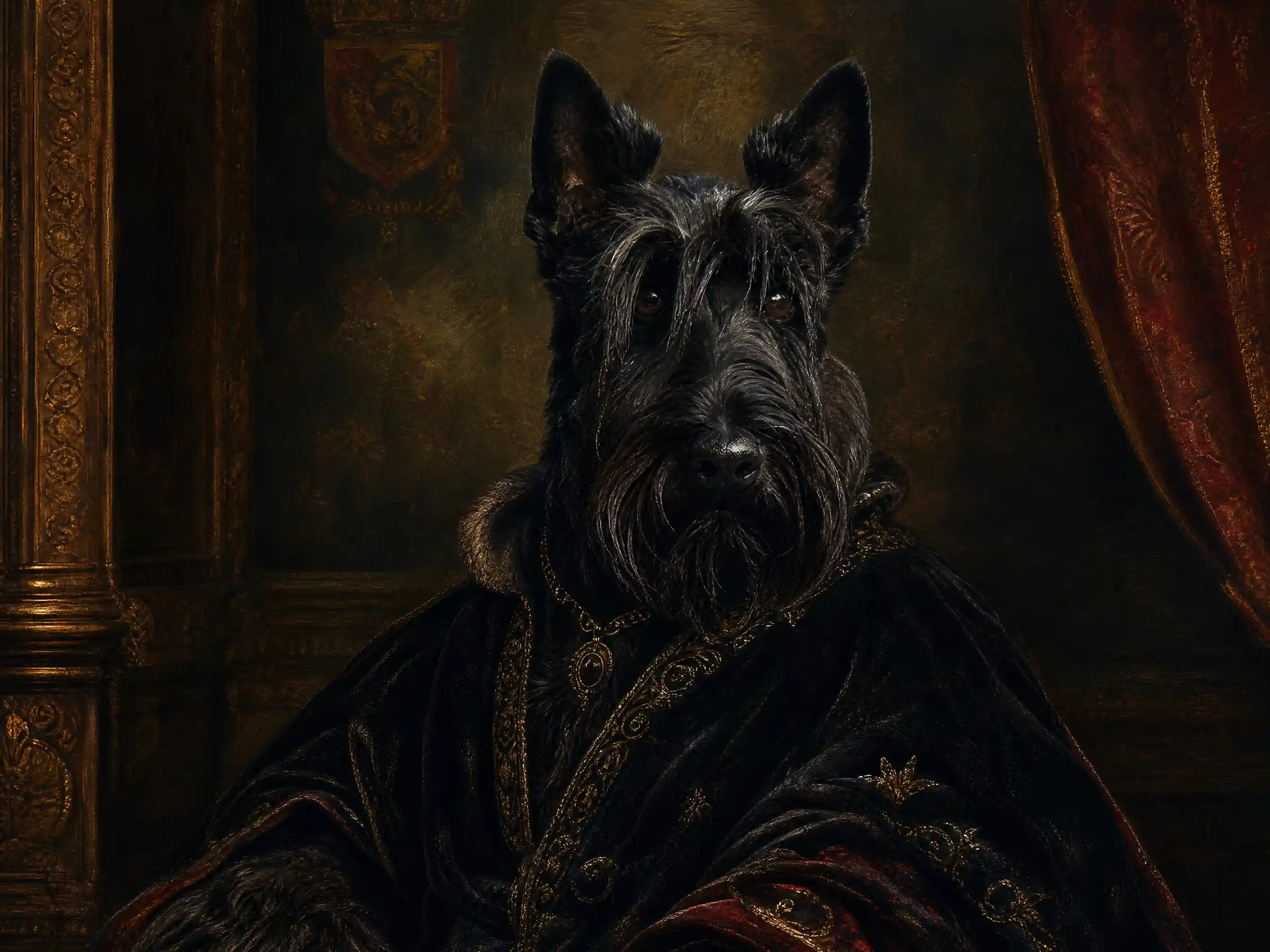 Regal Scottish Terrier In Noble Renaissance Style Portrait