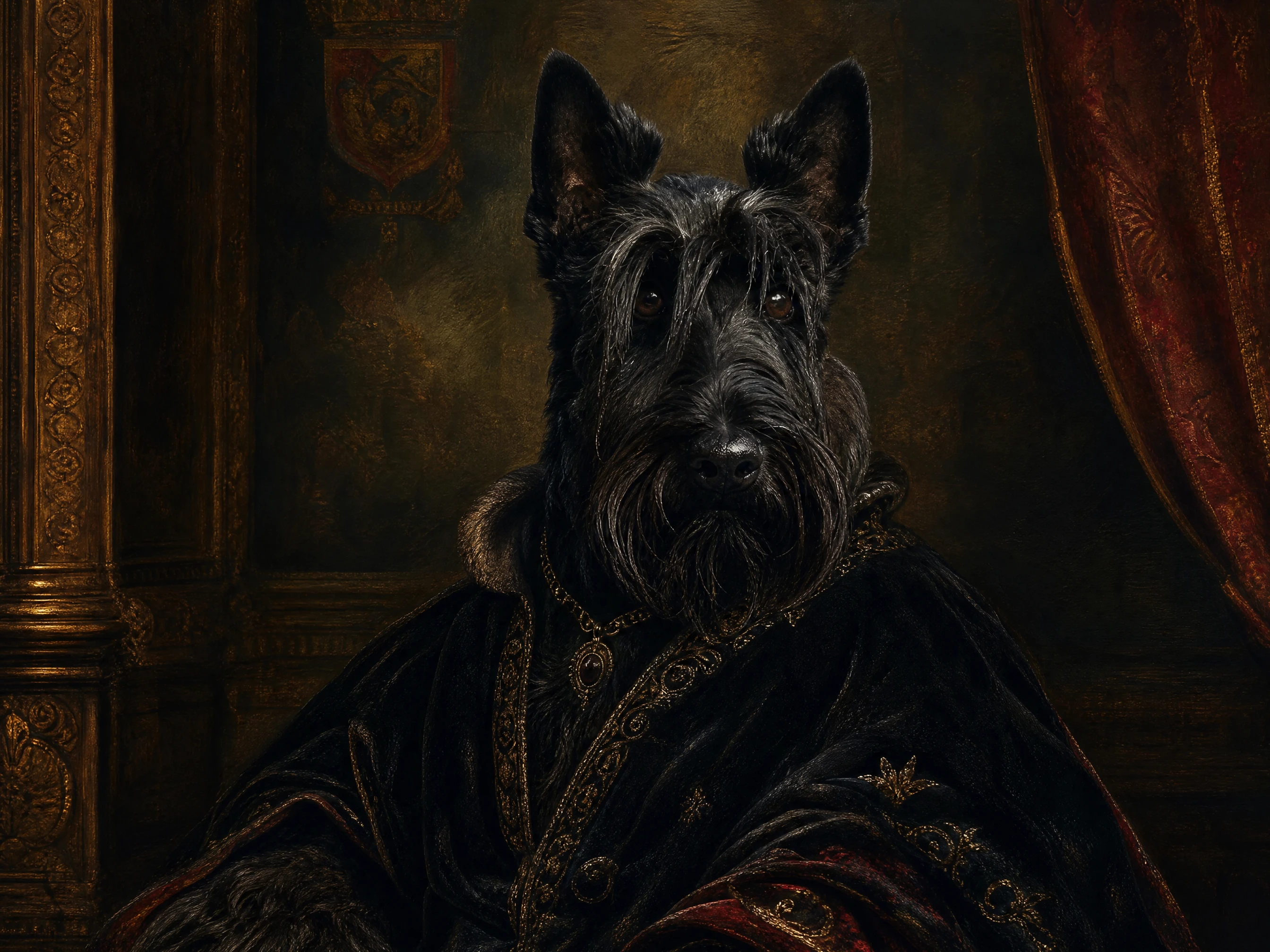 Regal Scottish Terrier In Noble Renaissance Style Portrait