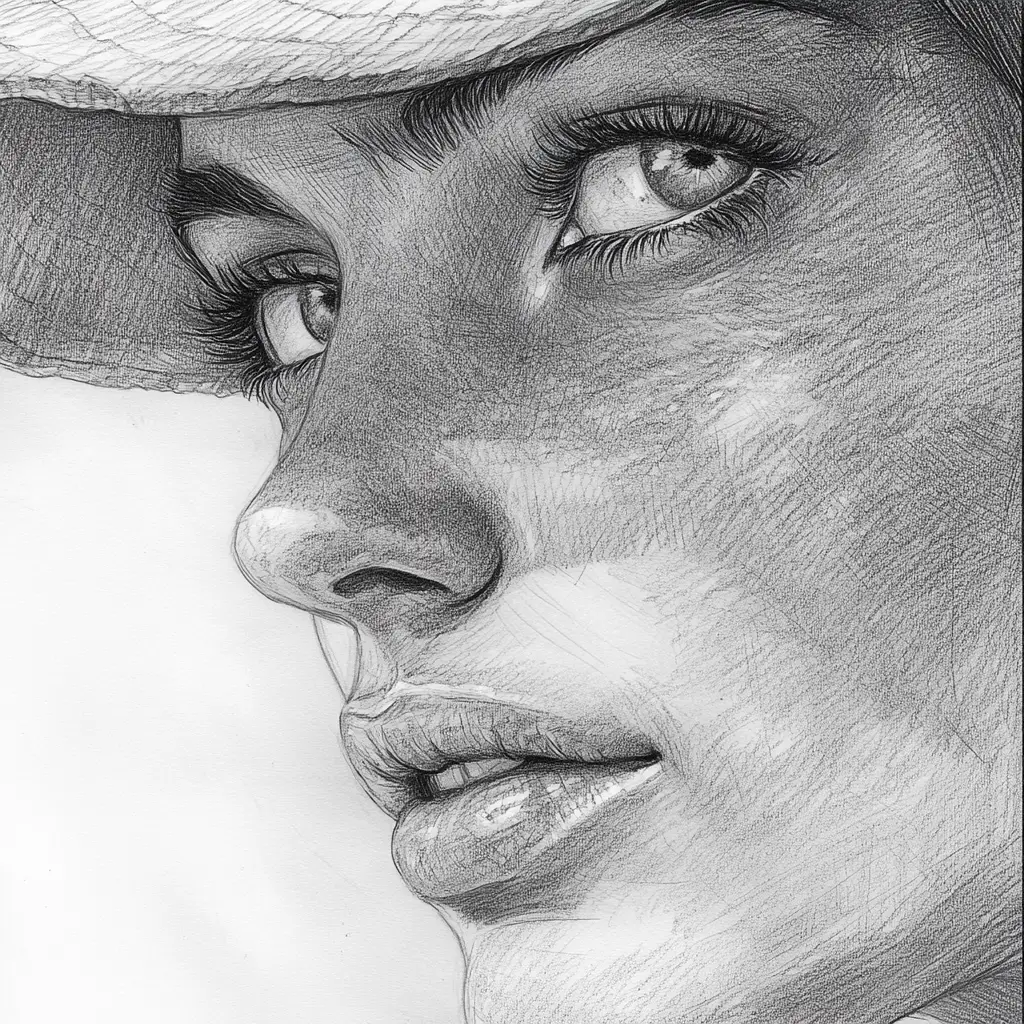 Detailed black and white pencil sketch with clean contours