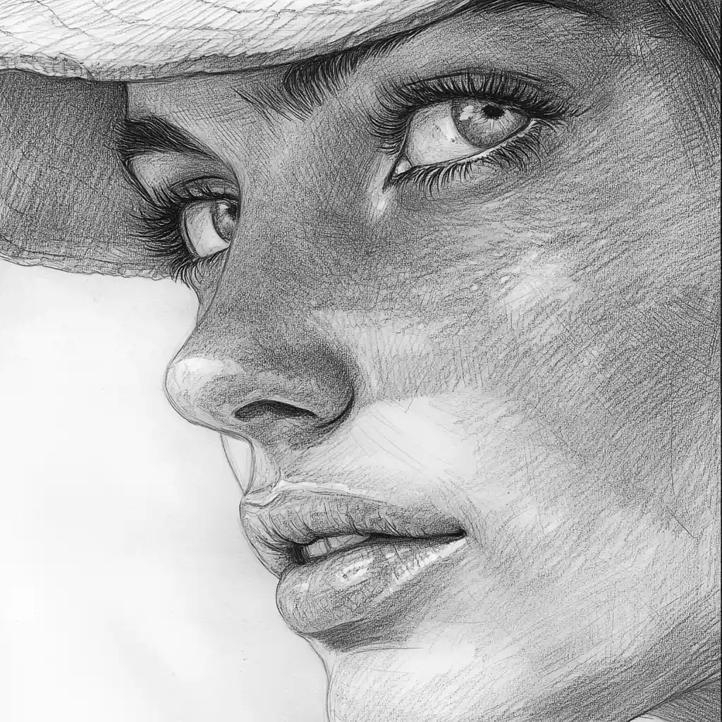 Detailed black and white pencil sketch with clean contours