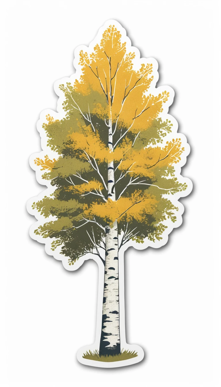 Modern birch tree sticker in risograph print style