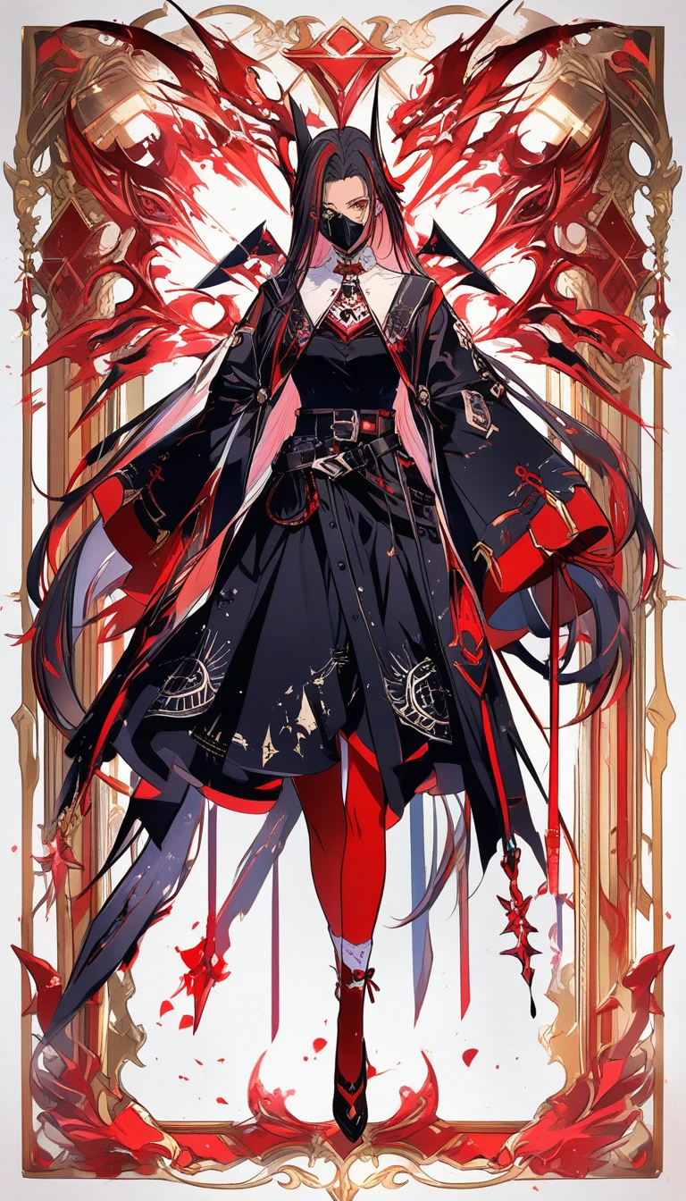 Anime girl in black coat with red crystal accents