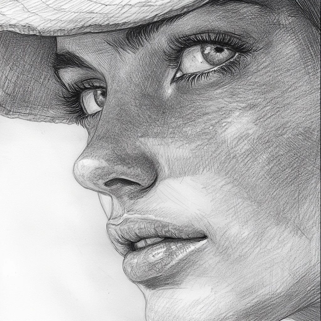 Detailed black and white pencil sketch with clean contours