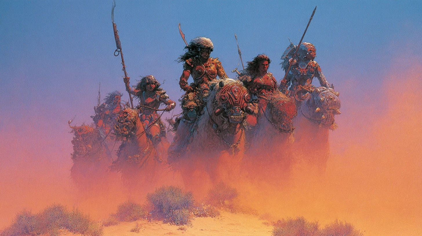 Female warrior facing monstrous armies in a fantasy battle