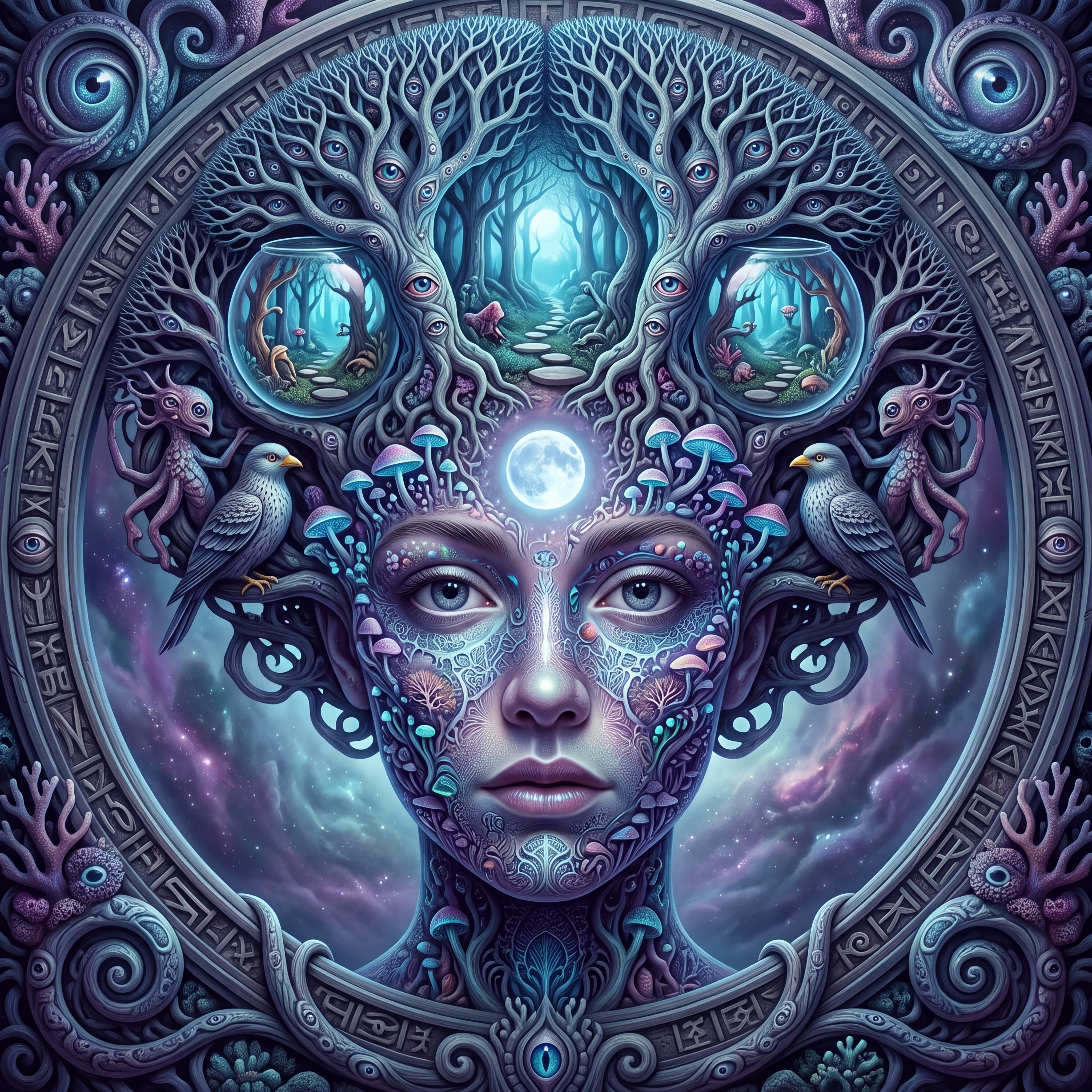 Dreamlike 3D portrait with surreal depth and mystery