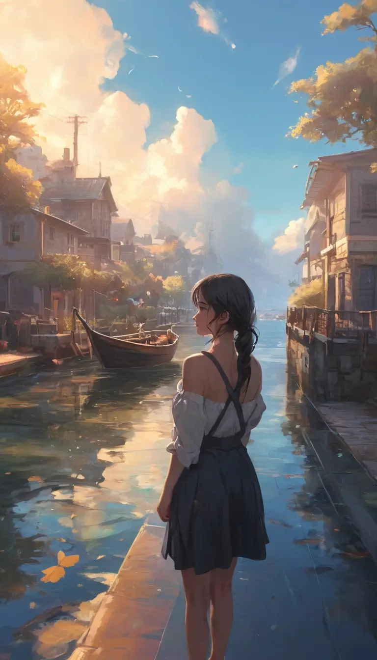 Chica de anime fantasiosa en ilustración digital pictórica e íntima
