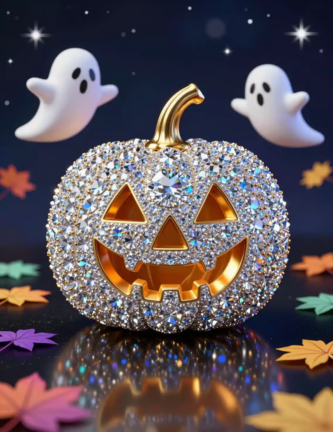 Calabaza lujosa de diamante con rostro dorado de jack-o’-lantern