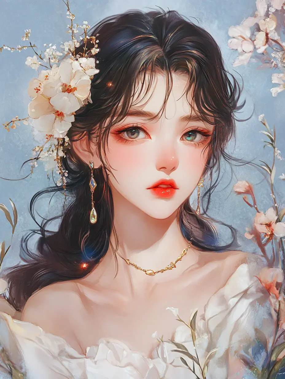 Whimsical baroque anime illustration with pastel metallic charm