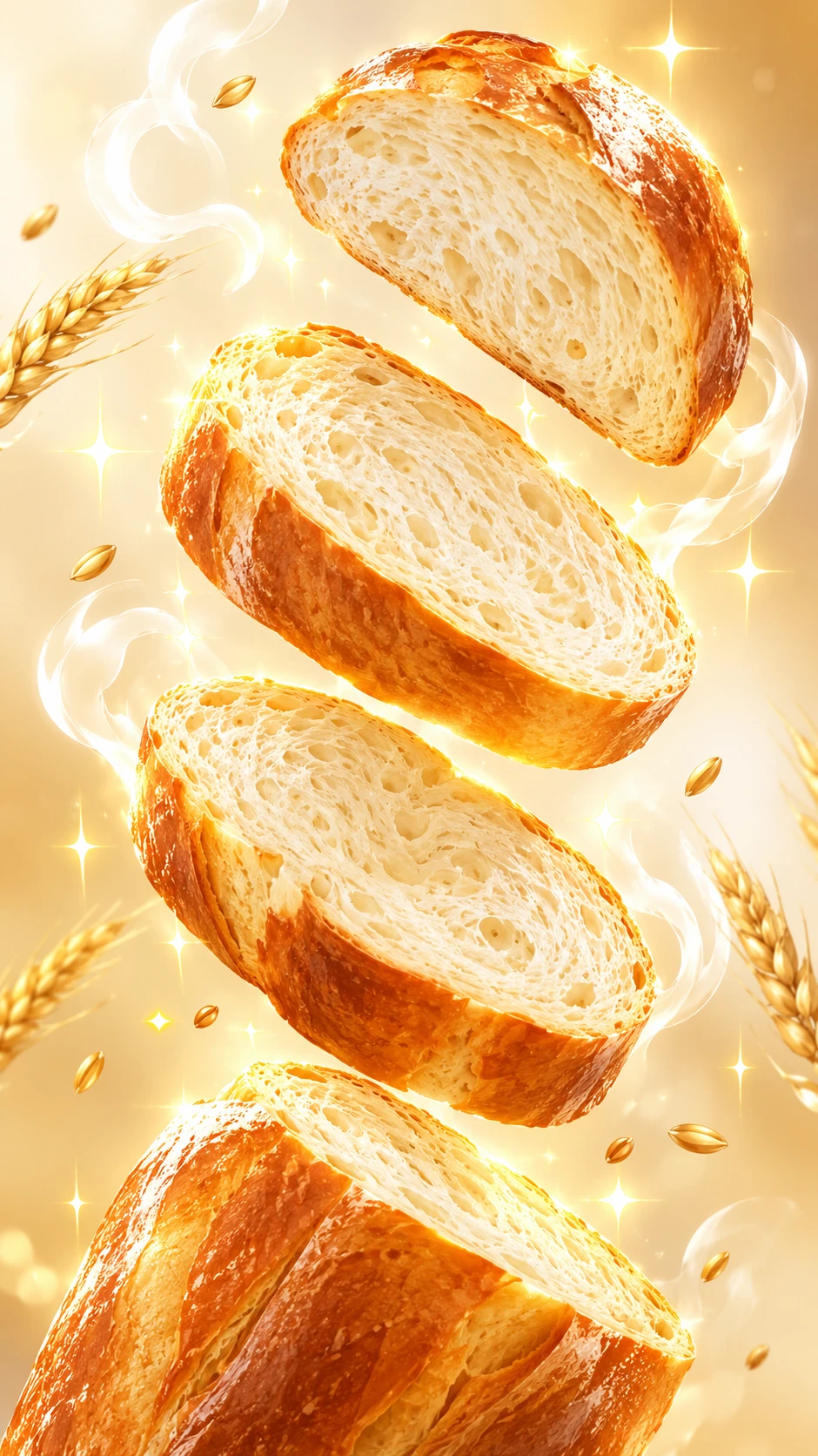Ilustración de pan de molde en rebanadas apiladas verticalmente con brillo estilo anime