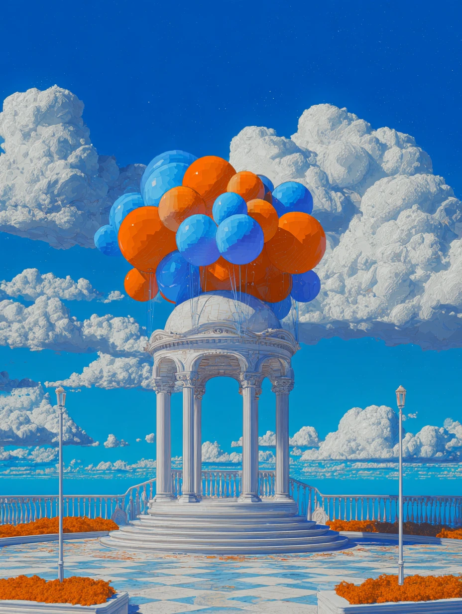 Surreal abstract scene in bright funky uplifting colors