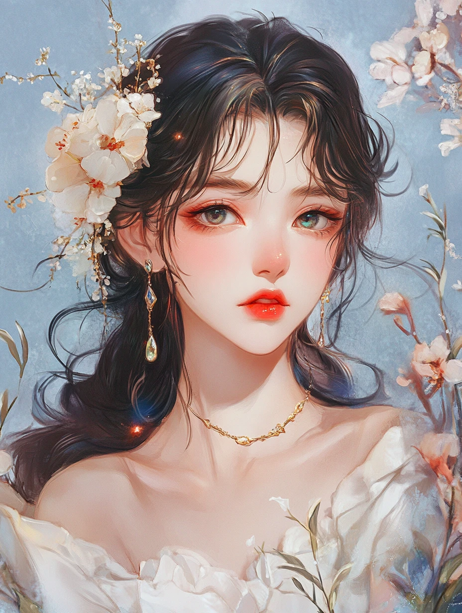夢幻巴洛克風格的粉彩金屬系動漫插畫