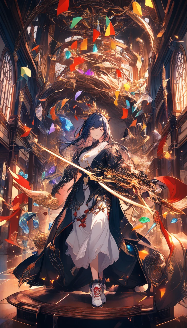 Anime girl warrior with crystal horn and raven ornaments