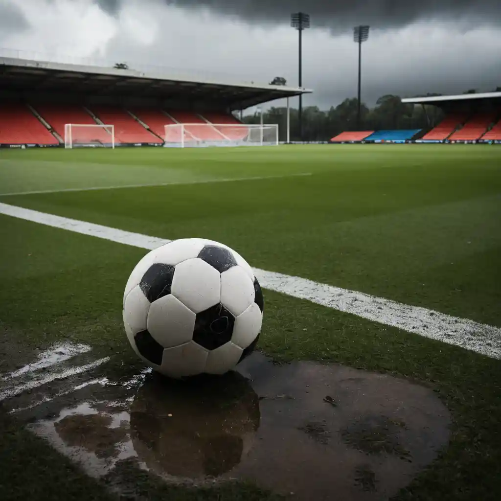 Deflated Soccer Ball On Rain Soaked Empty Field