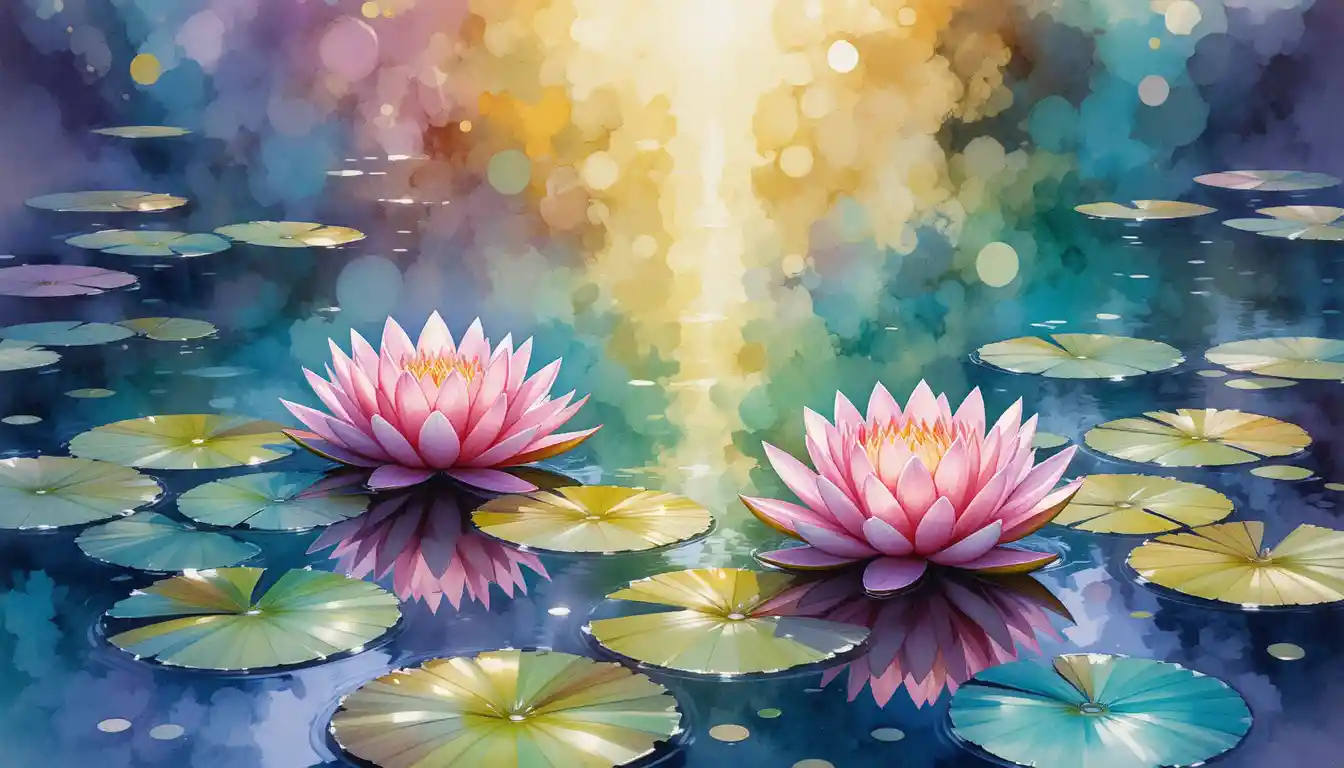 Serene Watercolor Garden Pond With Blooming Water Lilies