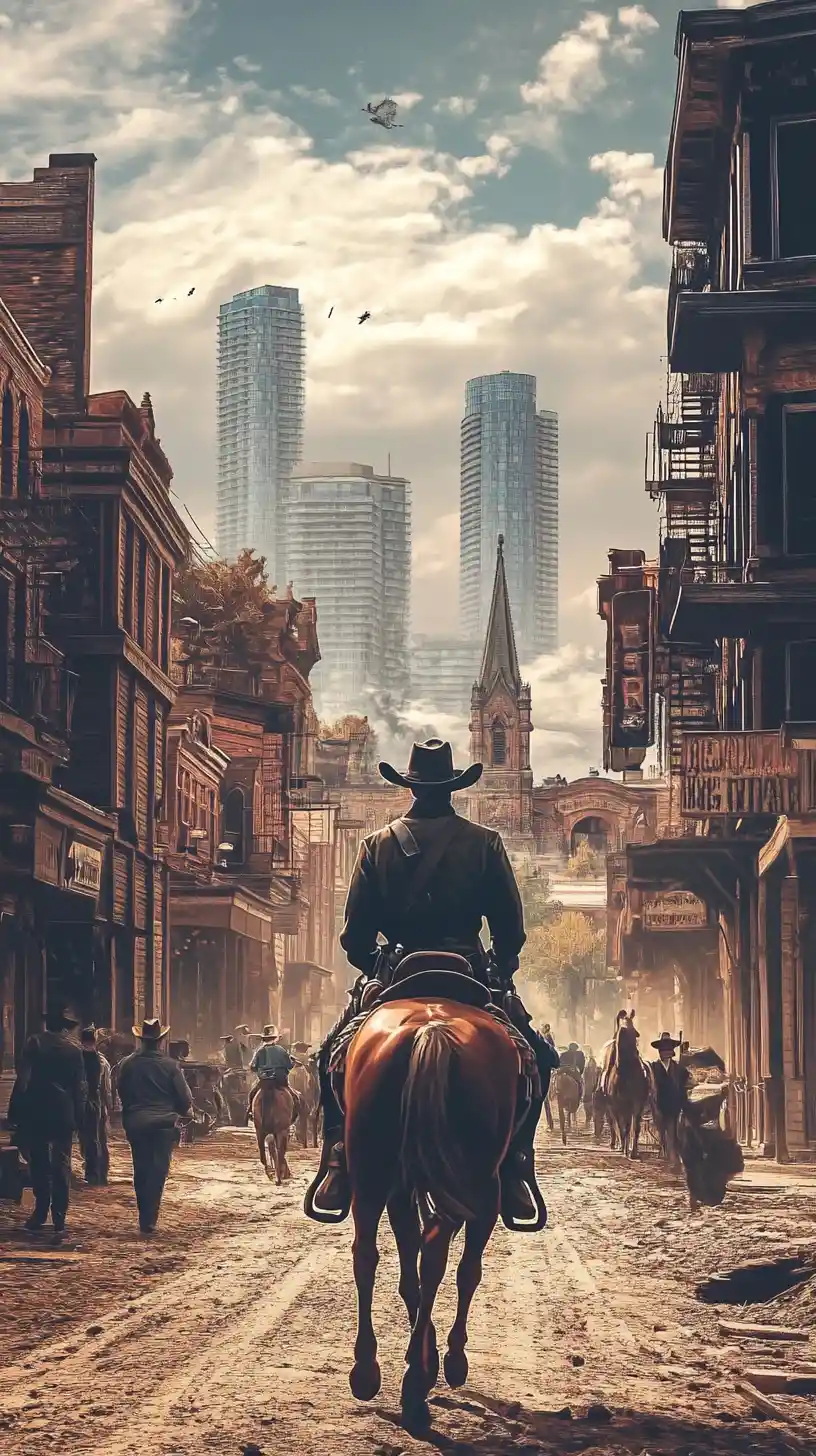 Dark western style view of toronto city ruins