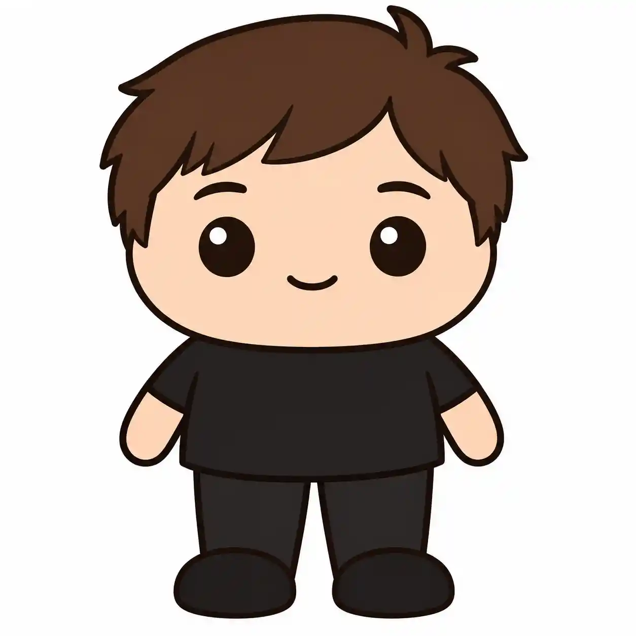 Simple chibi stick man with wide body and brown hair