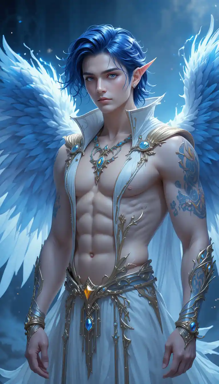 Hombre híbrido de fénix del trueno con alas divinas de anime