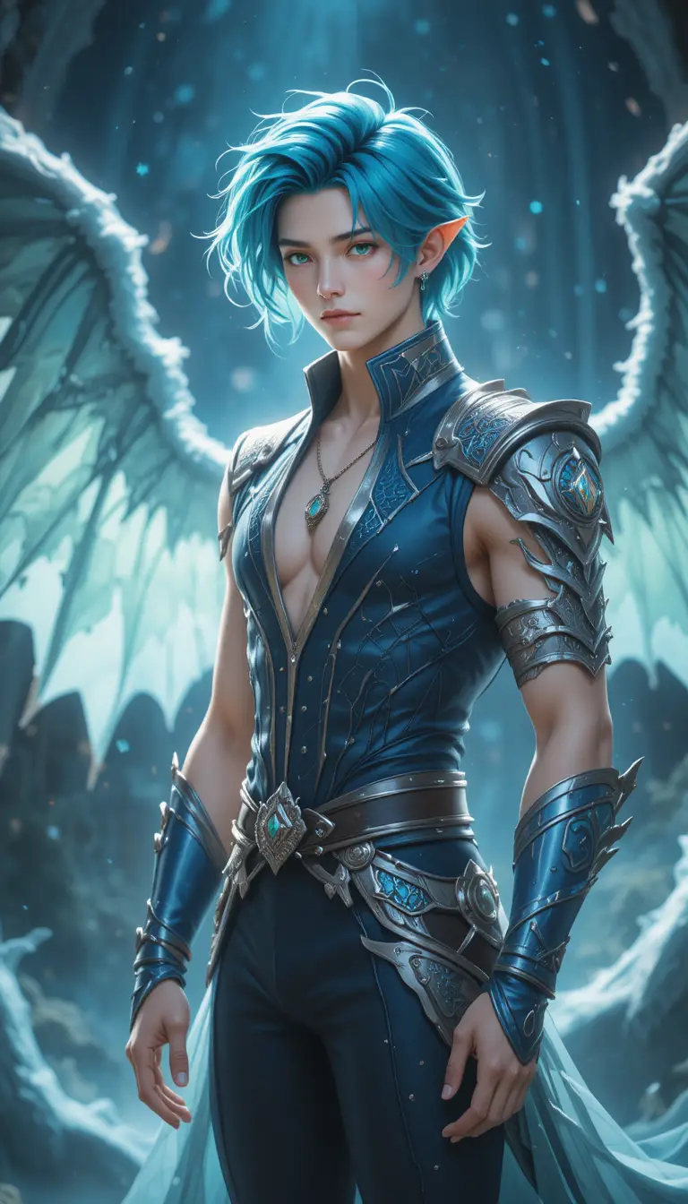 Young dragon horned anime warrior in dark armor