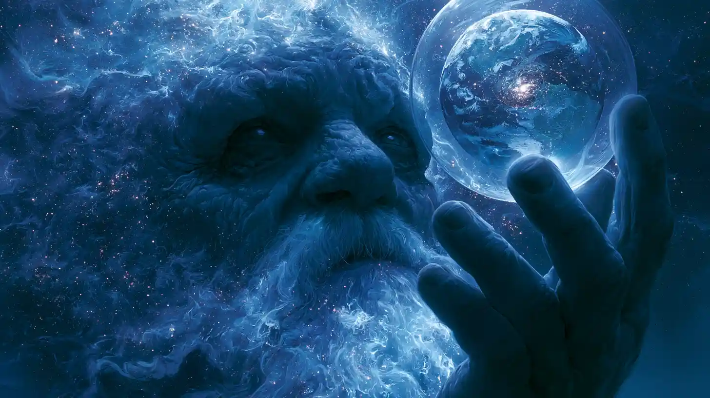 Cosmic being cradling a fragile bubble of the solar system