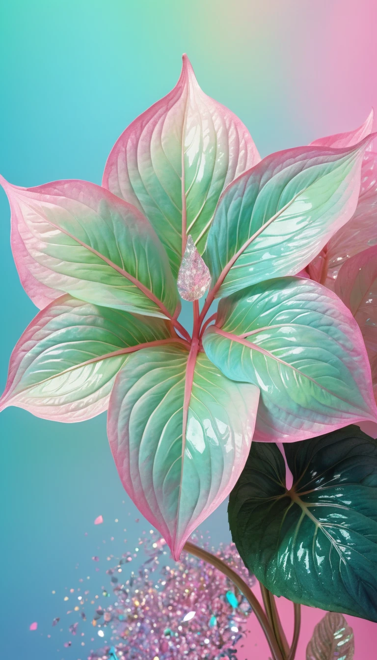 Pastel holographic flower in abstract pink 3D render