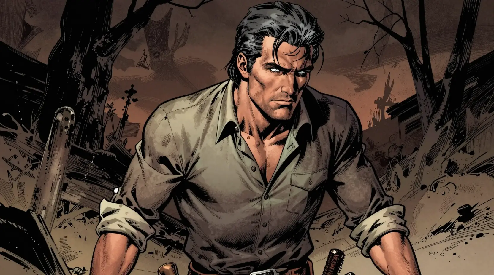 Brooding wild west gunslinger in dramatic comic illustration