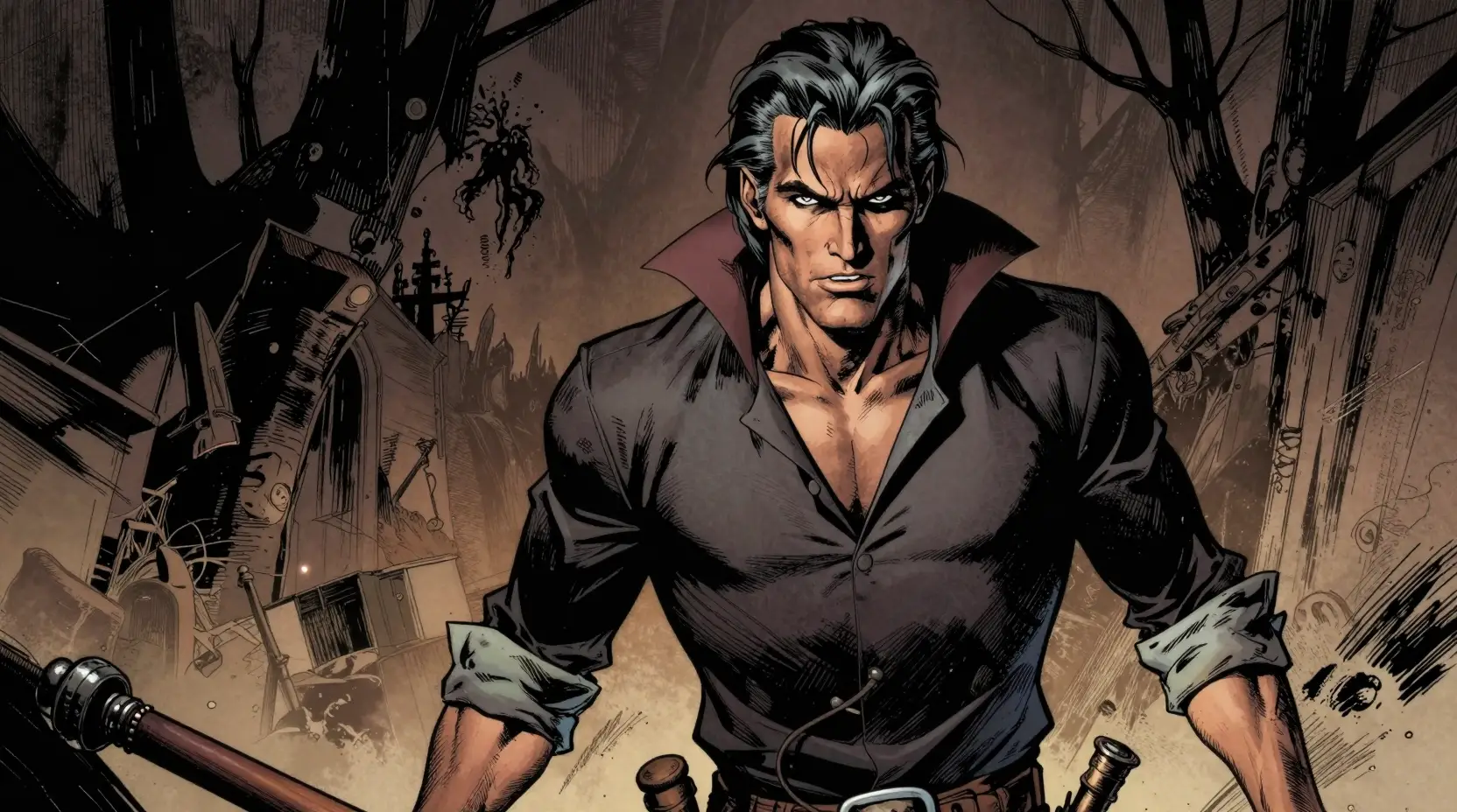 Brooding Wild West Vampire In Dramatic Comic Illustration