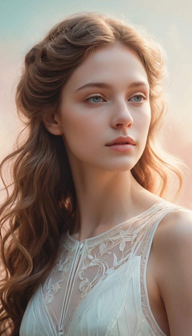 Dreamlike portrait of a pensive woman in soft morning light
