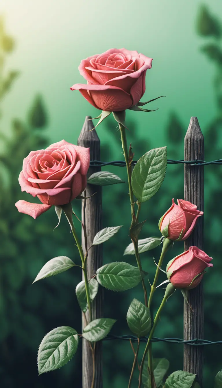 Surreal 3D roses made of matches in a soft nature background