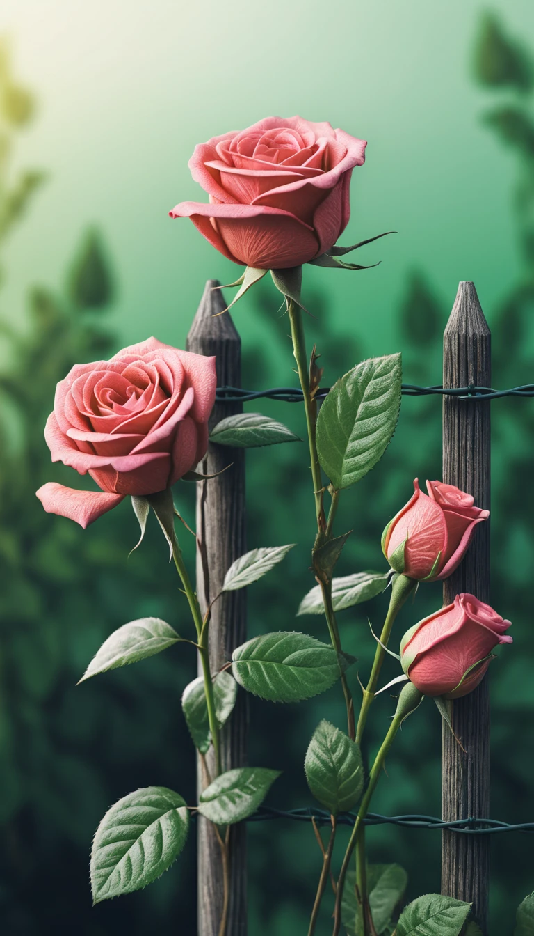 Surreal 3D roses made of matches in a soft nature background