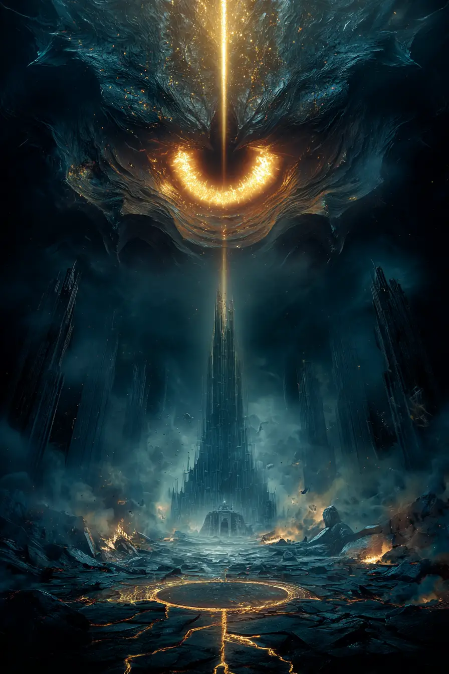 Shadow entity stepping from the void in ancient ruins