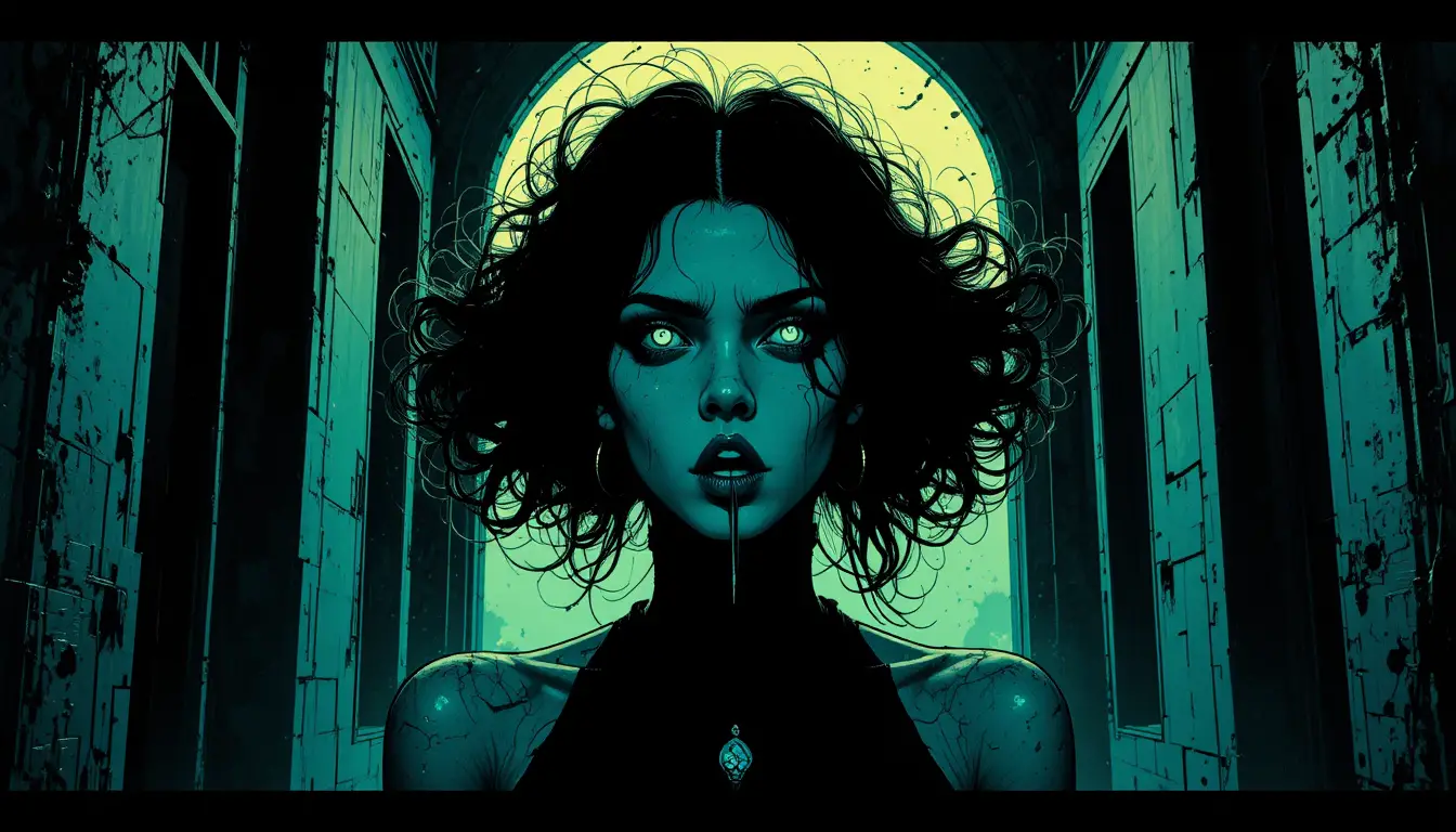 Figura femenina grotesca en audaz silueta de cómic noir