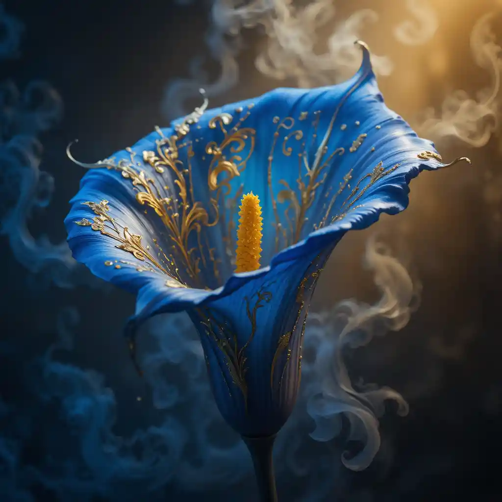 Arum métallique bleu royal et or avec lumière éclatante