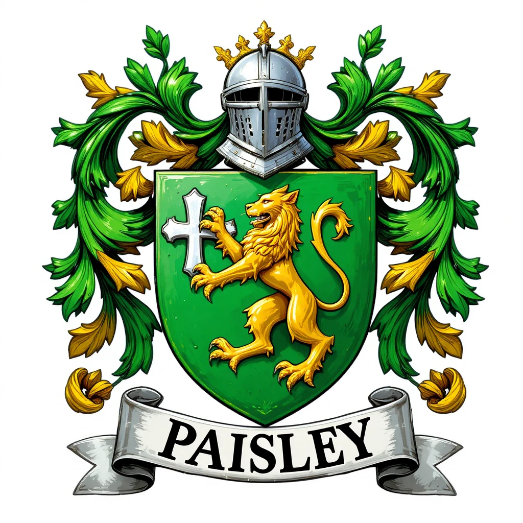 Green heraldic crest with crowned golden lion and banner