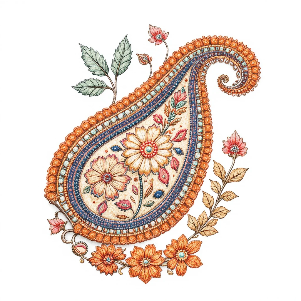 Ornamental paisley floral vector illustration on white background
