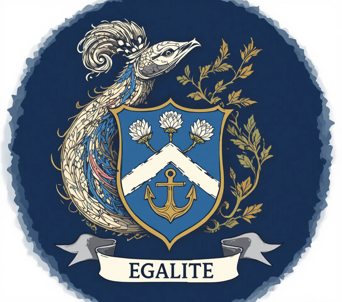 Stately heraldic coat of arms with roses thistles and anchor
