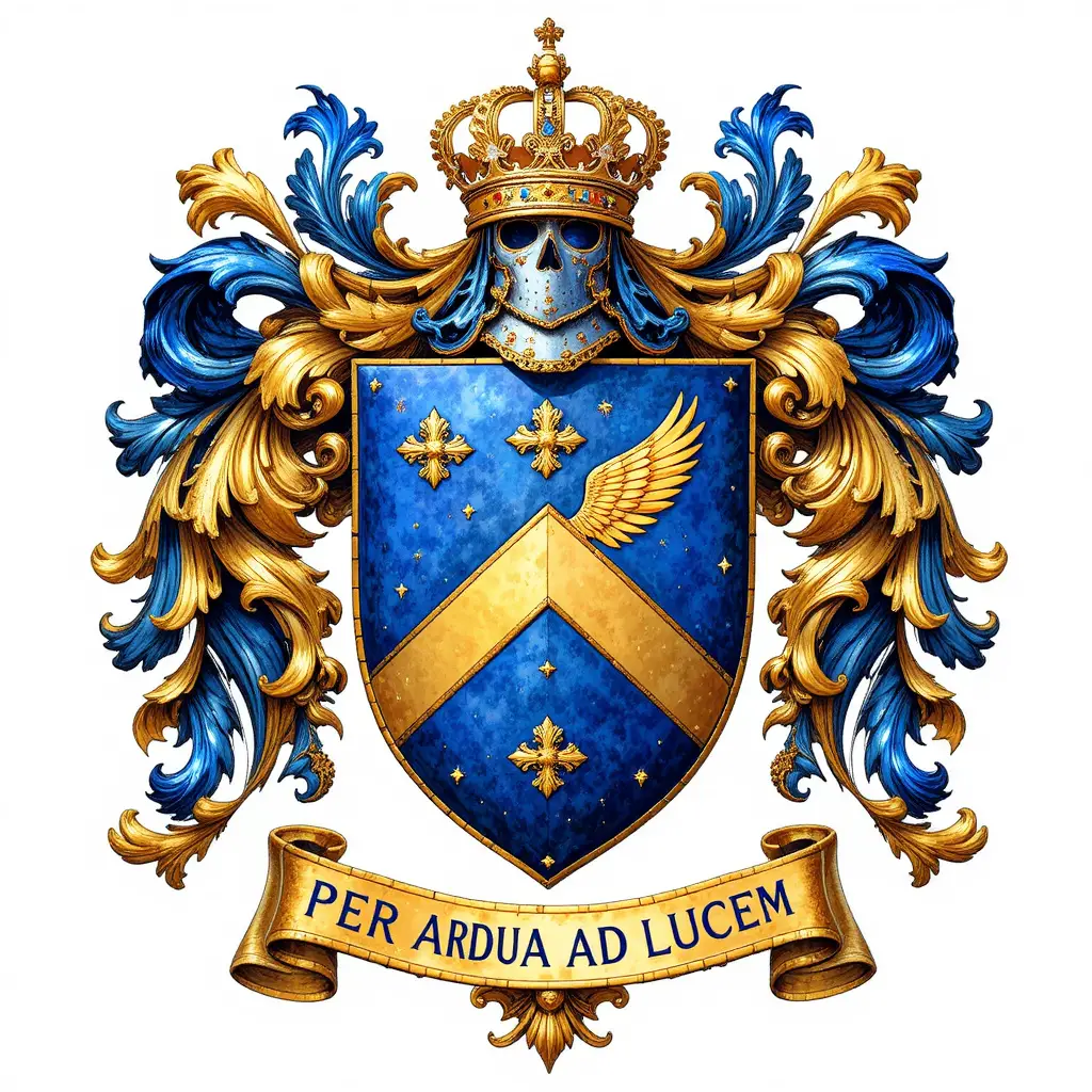 Heraldic coat of arms with crown helmet and falcon