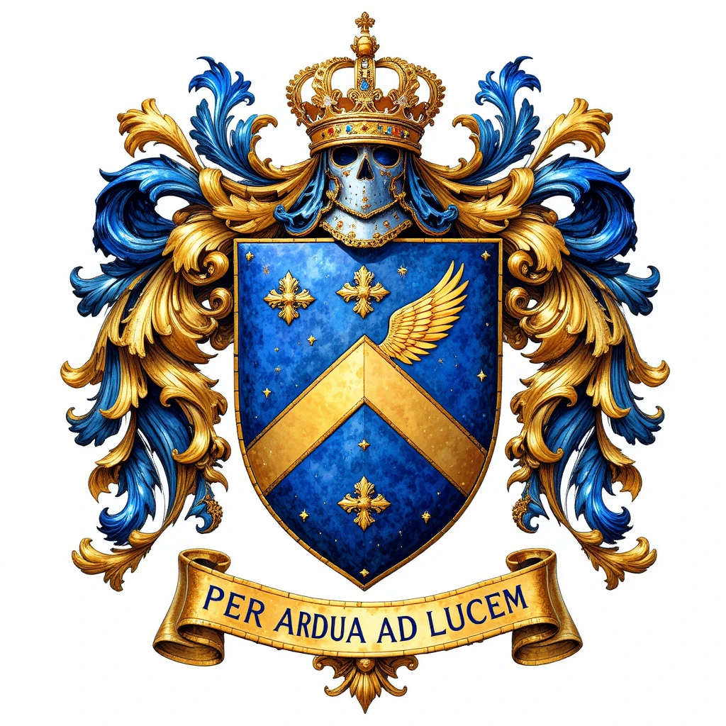 Heraldic coat of arms with crown helmet and falcon